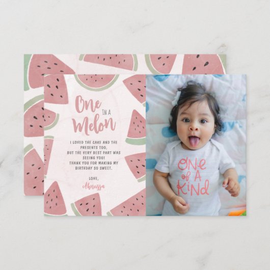 Cute One in een Melon Waterverf Watermelon Birthda Bedankkaart (Voorkant / Achterkant)