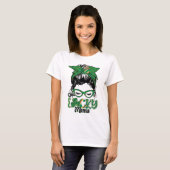 Cute One Lucky Mama Messy Bun Happy St Patricks Da T-shirt (Voorkant volledig)