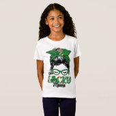 Cute One Lucky Mama Messy Bun Happy St Patricks Da T-shirt (Voorkant volledig)