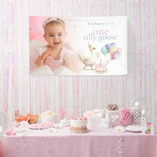 Cute One Silly Goose Photo Overlay 1st Birthday Spandoek (Feest)
