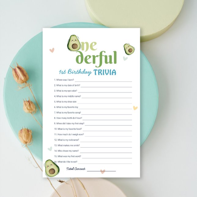 Cute Onederful Avocado 1st Birthday Trivia Game (Cute Onederful Avocado 1st Birthday Trivia Game)