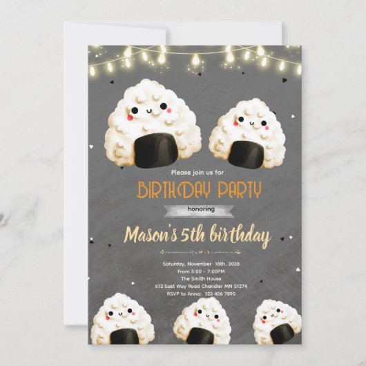 Cute Onigiri verjaardagsfeest uitnodiging (Voorkant)