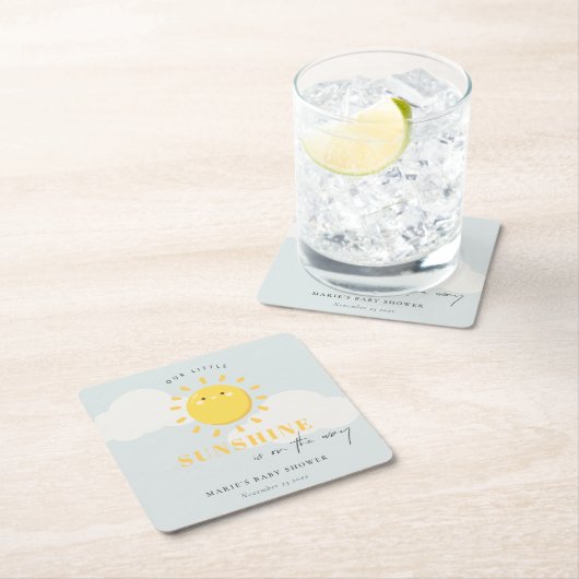 Cute Ons Little Sunshine Blue Boy Baby shower Kartonnen Onderzetters (Insitu)