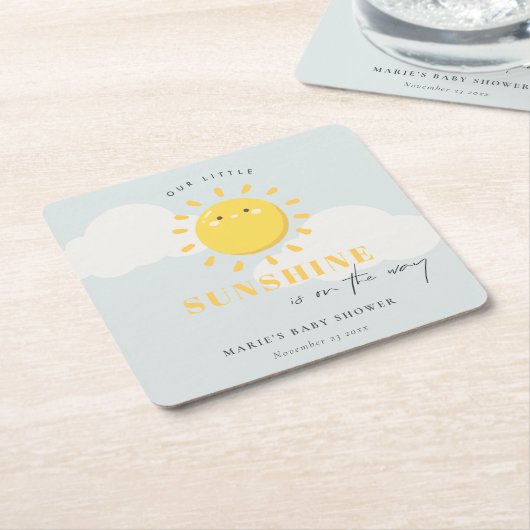 Cute Ons Little Sunshine Blue Boy Baby shower Kartonnen Onderzetters (Schuin)