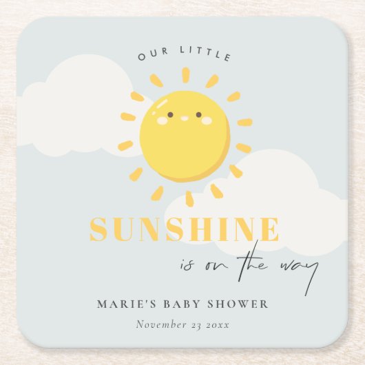 Cute Ons Little Sunshine Blue Boy Baby shower Kartonnen Onderzetters (Voorkant)