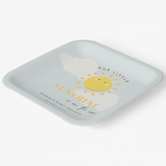 Cute Ons Little Sunshine Blue Boy Baby shower Papieren Bordje (Gebogen)