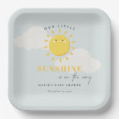Cute Ons Little Sunshine Blue Boy Baby shower Papieren Bordje (Voorkant)