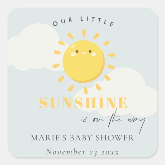 Cute Ons Little Sunshine Blue Boy Baby shower Vierkante Sticker (Voorkant)