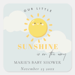 Cute Ons Little Sunshine Blue Boy Baby shower Vierkante Sticker