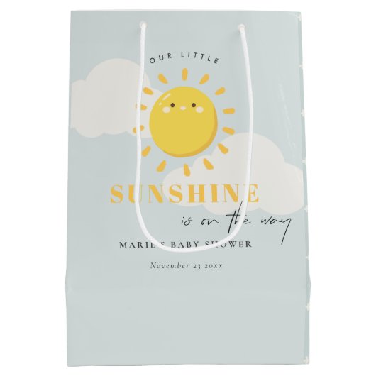Cute Ons Little Sunshine Boy Blue Baby shower Medium Cadeauzakje (Achterkant)