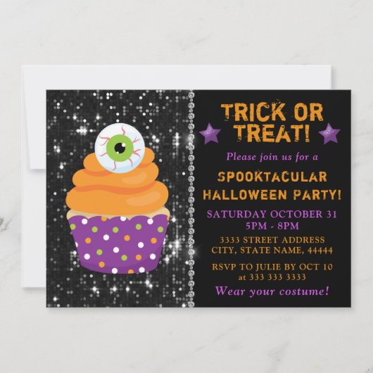 Cute Oogbal Halloween Cupcake Kinderfeestje Kaart (Voorkant)