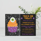 Cute Oogbal Halloween Cupcake Kinderfeestje Kaart (Staand voorkant)