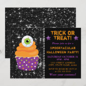 Cute Oogbal Halloween Cupcake Kinderfeestje Kaart (Voorkant / Achterkant)