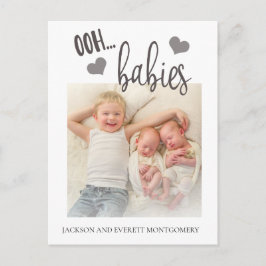 Cute Ooh Babies Twin Photo Birth Announounance Aankondigingskaart
