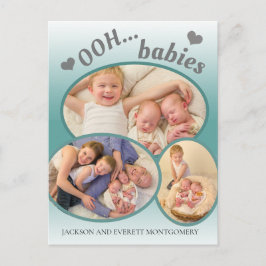 Cute Ooh Babies Twin Photo Blauwgroen Birth Announ Aankondigingskaart