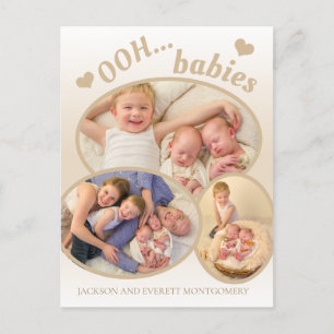 Cute Ooh Babies Twin Photo Tan Birth Announounance Aankondigingskaart