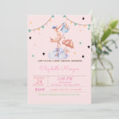 Cute Ooievaar Baby Shower Konijn  Kaart (Staand voorkant)