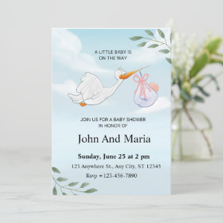 Cute Ooievaar Baby Shower Uitnodiging Watercolor J