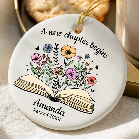 Cute open book flowers coworker retirement custom keramisch ornament