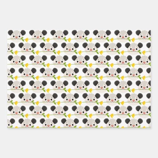 Cute Opossum Faces, Green Leaves & Circles Pattern Inpakpapier Vel (Voorkant 3)