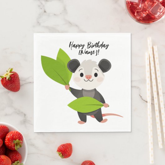 Cute Opossum Green Leaves & Happy Birthday Servet (Insitu)