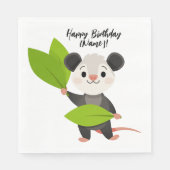 Cute Opossum Green Leaves & Happy Birthday Servet (Voorkant)