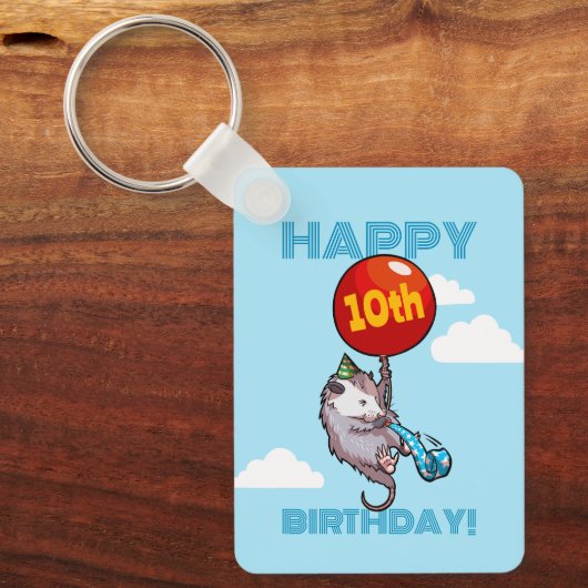 Cute Opossum Happy Birthday! Add The Age Balloon Sleutelhanger (Voorkant)