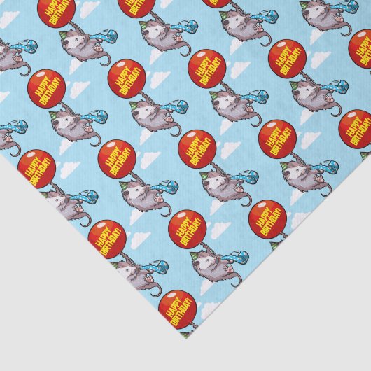 Cute Opossum Happy Birthday! Add Your Text Balloon Tissuepapier (Detail)