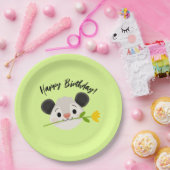 Cute Opossum Head with Flower, “Happy Birthday!” Papieren Bordje (Feest)