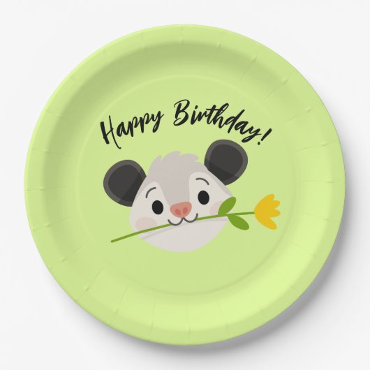 Cute Opossum Head with Flower, “Happy Birthday!” Papieren Bordje (Voorkant)