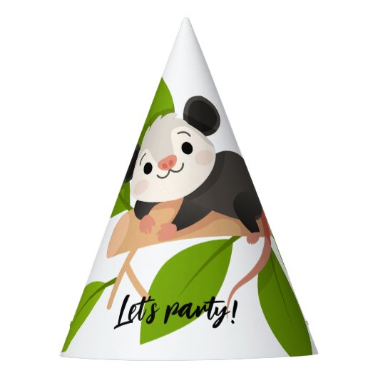 Cute Opossum on Branch with Green Leaves Feesthoedjes (Voorkant)