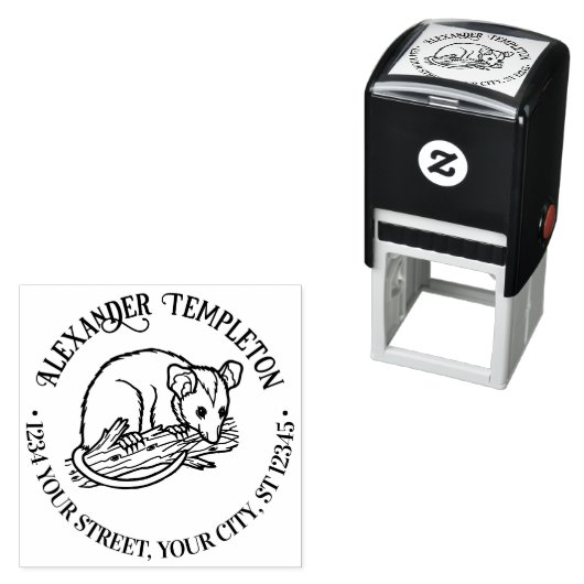 Cute Opossum op tak ronde naam retouradres  Zelfinktende Stempel (In situ)