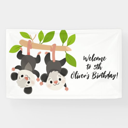 Cute Opossums Personalized Welcome to Birthday  Spandoek (Horizontaal)