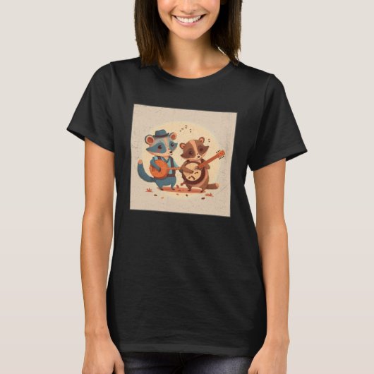 Cute Opposum Racoon Illustration Friends Instrumen T-shirt (Voorkant)
