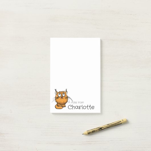 Cute orange cartoon cat name post-it® notes (Op bureau)
