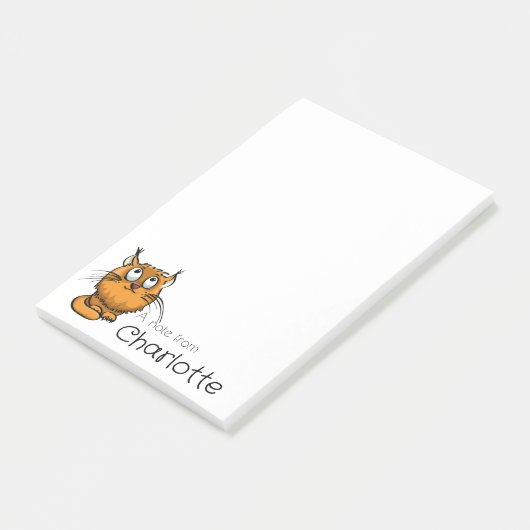 Cute orange cartoon cat name post-it® notes (Schuin)