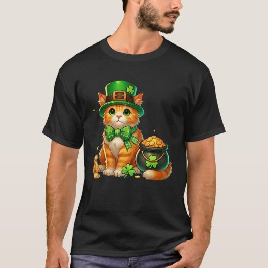 Cute Orange Cat Leprechaun St Patricks Day Shamroc T-shirt (Voorkant)