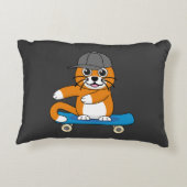 Cute Orange Cat on Skateboard Cartoon Accent Kussen (Achterkant)