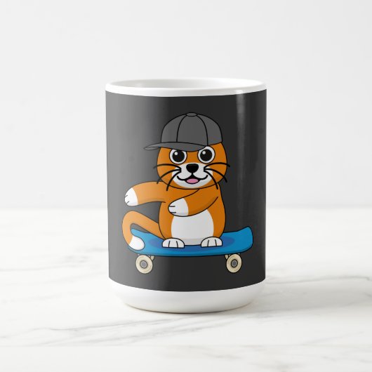 Cute Orange Cat on Skateboard Cartoon Koffiemok (Center)