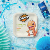 Cute Orange Dinosaur Birthday Party Square Papieren Bordje (Feest)