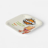Cute Orange Dinosaur Birthday Party Square Papieren Bordje (Gebogen)
