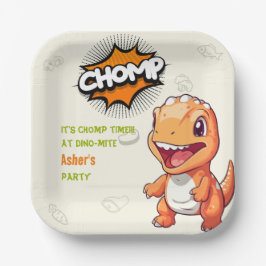 Cute Orange Dinosaur Birthday Party Square Papieren Bordje