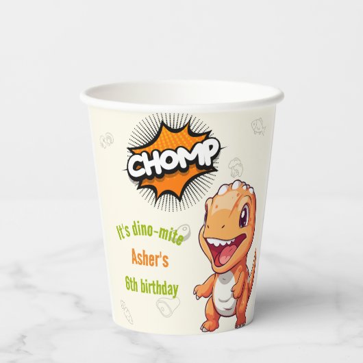 Cute Orange Dinosaur T-Rex Papieren Bekers (Achterkant)