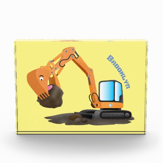 Cute orange excavator digger cartoon fotoblokken (Voorkant)