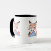 Cute Orange Fox Drinking Juice Mug – Fun Animal Lo Mok (Voorkant links)