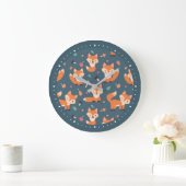 Cute Orange Fox Pattern Grote Klok (Huis)
