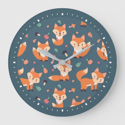 Cute Orange Fox Pattern Grote Klok (Voorkant)