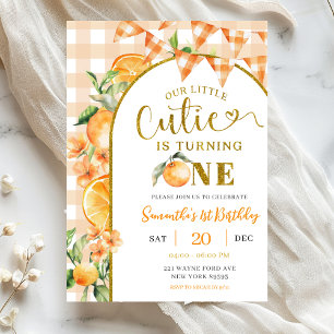 Cute Orange Gingham 1e verjaardag Kaart