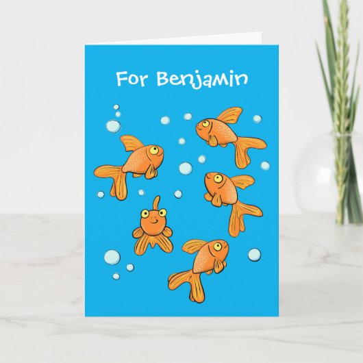 Cute orange goldfish on blue cartoon illustration kaart (Voorkant)