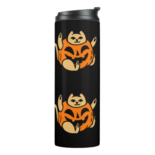Cute Orange Halloween Cat In Pumpkin Costume Thermosbeker (Gedraaid links)